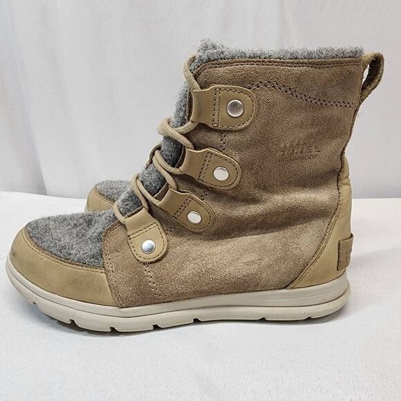 SOREL Women’s Explorer Joan Faux Fur-Lined Waterproof Boots Brown Grey Size 8 - Picture 6 of 8